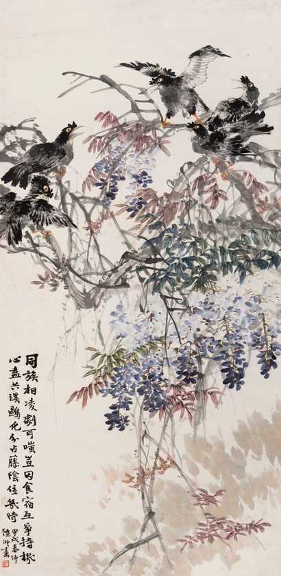 陆抑非 甲戌（1994年）作 花鸟 立轴